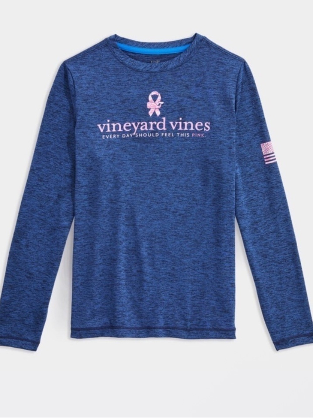 Vineyard Vines Heather Navy Long Sleeve Tee with Pink Logo